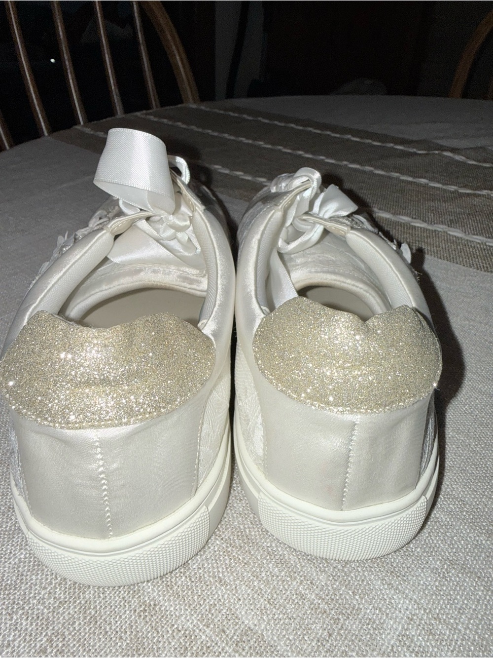 Elegant White Floral Lace Sneakers with Satin Ribbon Laces - Picture 6 of 7